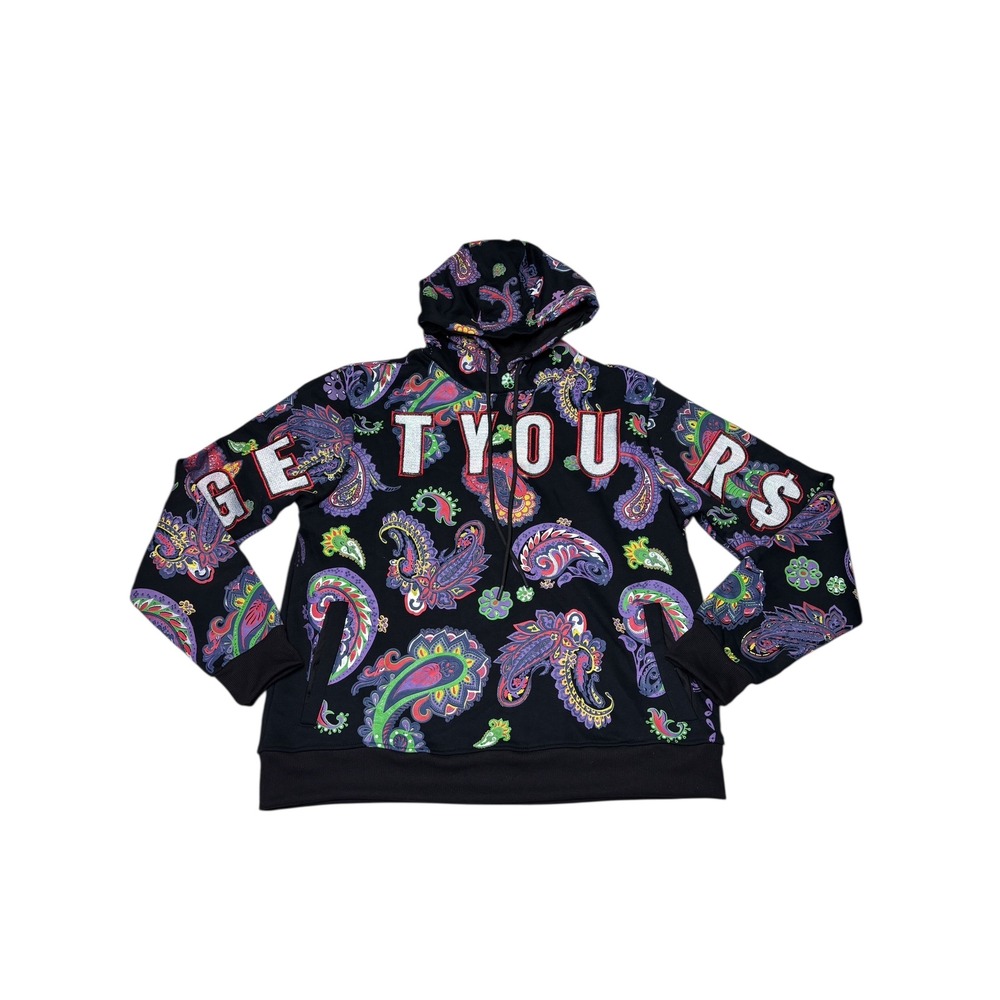 CREATE 2MRW Black Paisley " Get Yours‎ American " Spirit Hoodie Men's X-Large
